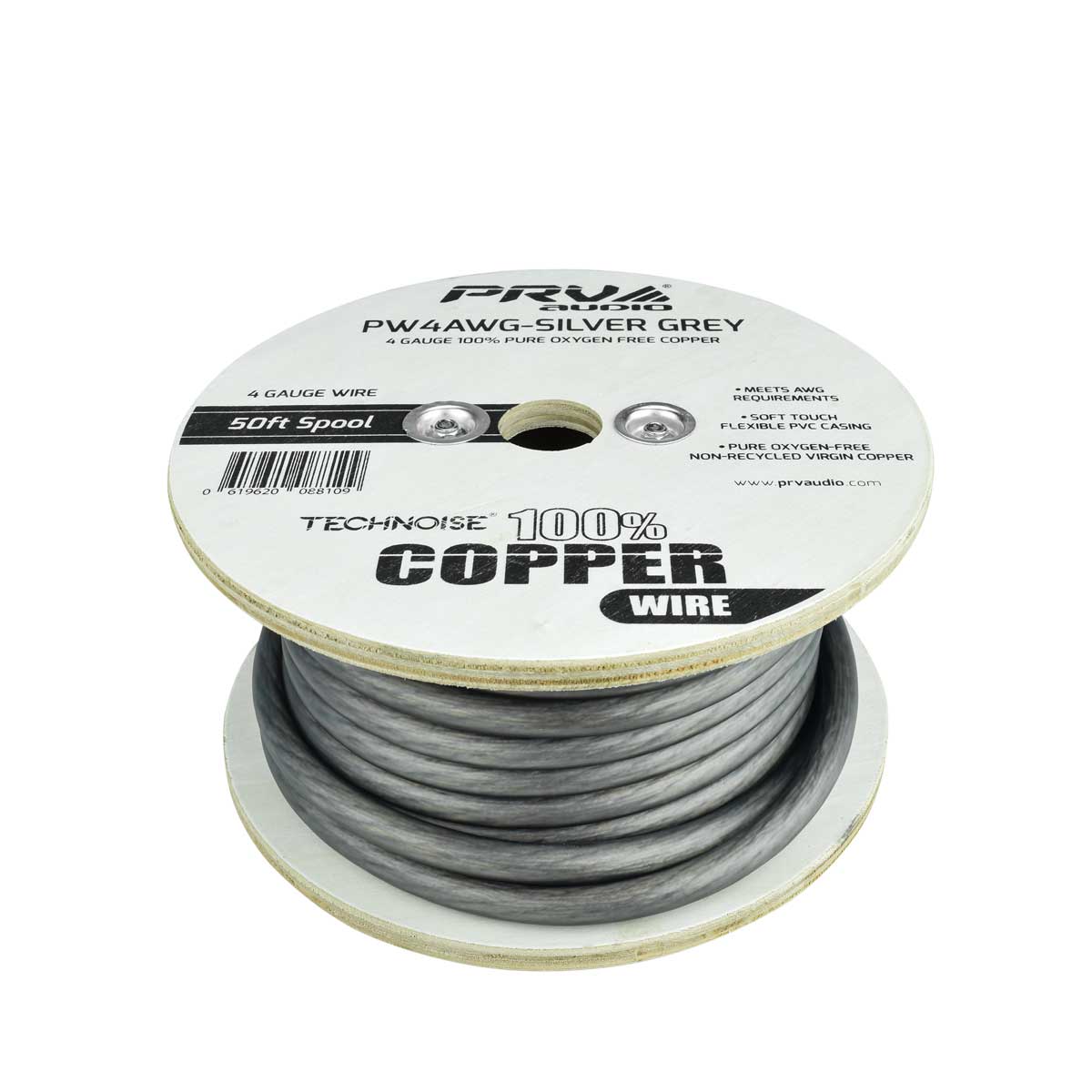Silver Grey OFC Power Wire  WIRE SPOOL 4G 50 FT GREY