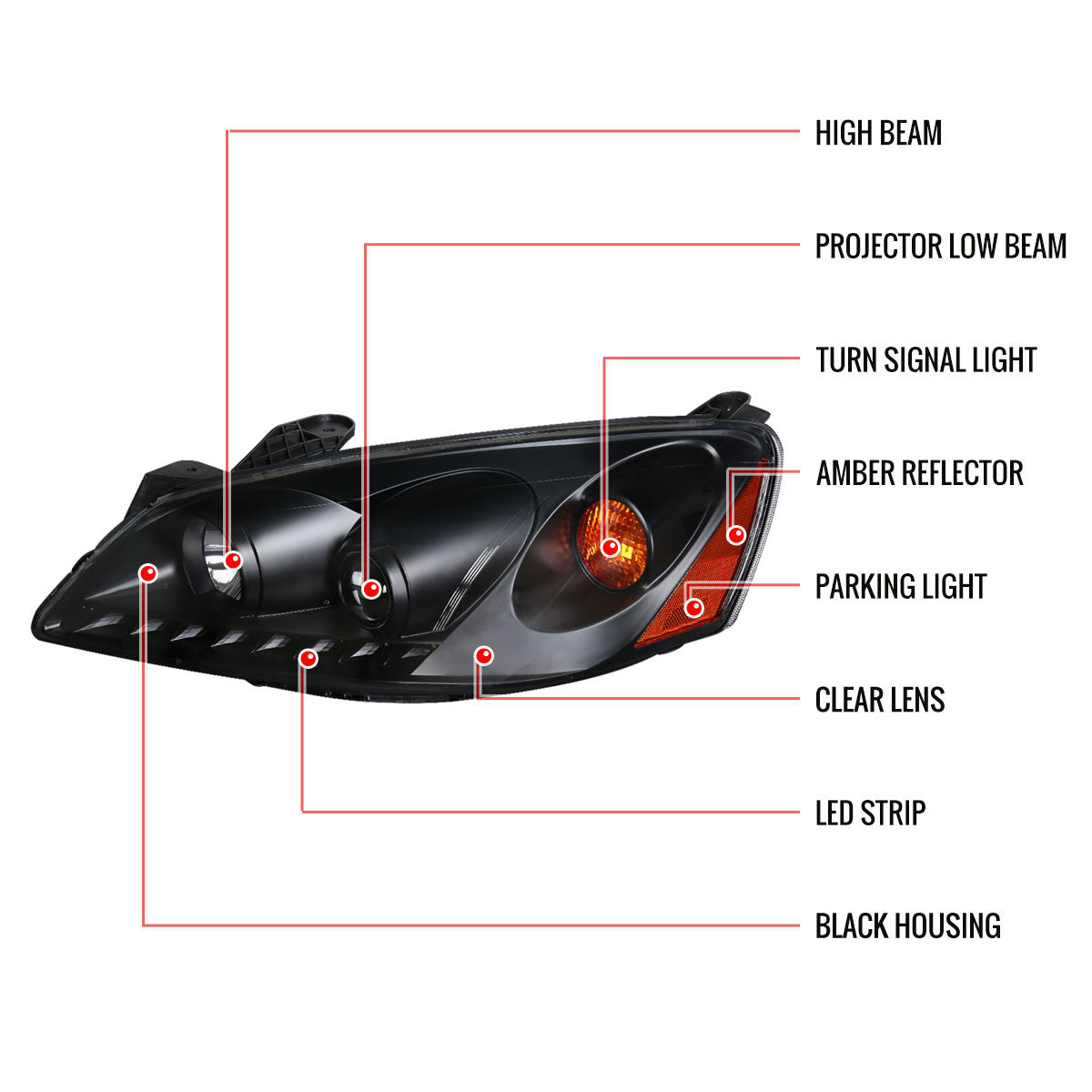 Spec-D 05-10 Pontiac G6 Headlights LED Bar Projector Black/Clear