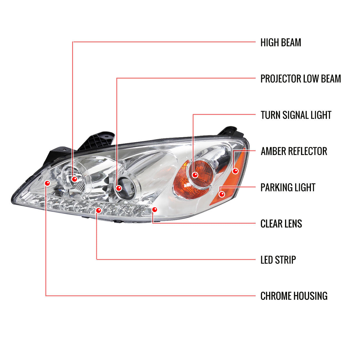 Spec-D 05-10 Pontiac G6 Projector Headlights LED Light Strip Chrome