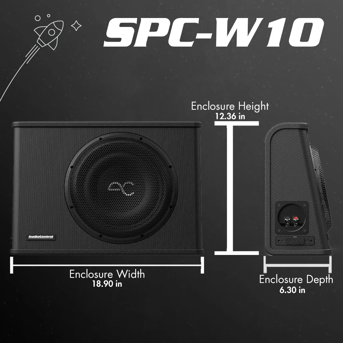 AudioControl 400 Watt (RMS) Space Series Sealed Wedge Subwoofer Box Enclosure (400 Watt RMS/600 Watt Max) | 10