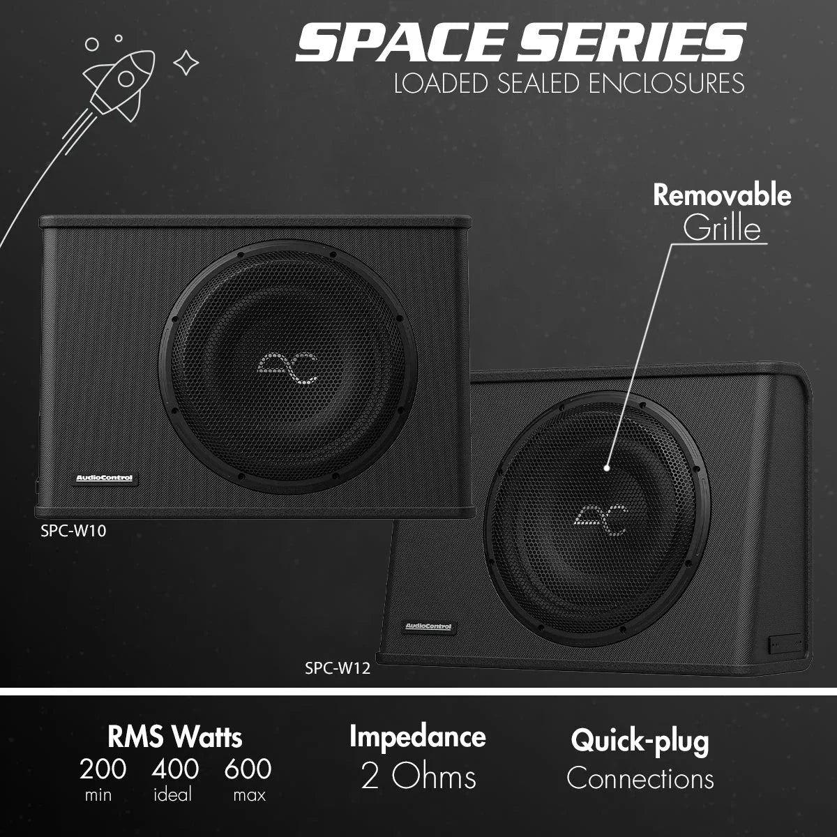 AudioControl 400 Watt (RMS) Space Series Sealed Wedge Subwoofer Box Enclosure (400 Watt RMS/600 Watt Max) | 10
