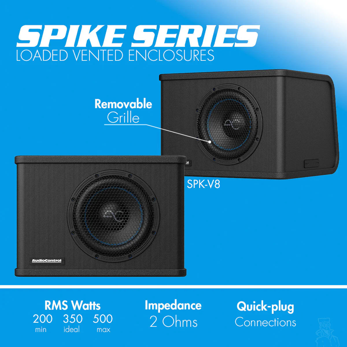 AudioControl 350/500 Watt (RMS) Spike Series Vented Subwoofer Box Enclosure | 8