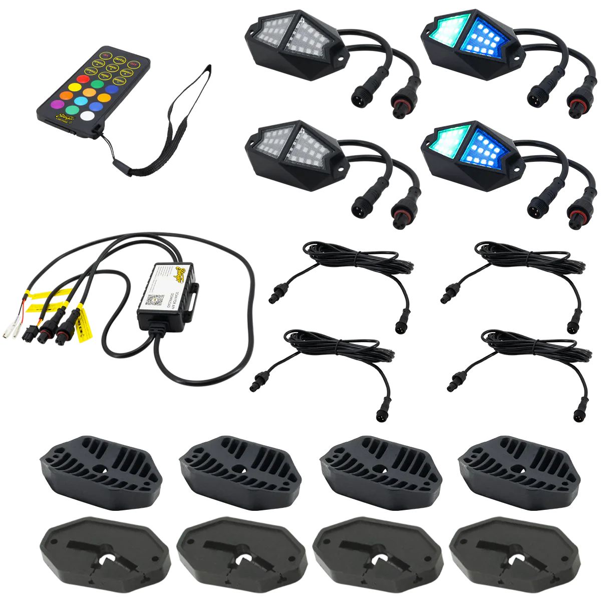 Stinger 4-Pc RGB Dynamic Rock Light Kit w/Bluetooth Remote & On/Off Switch - ENLIGHT10 App Compatible