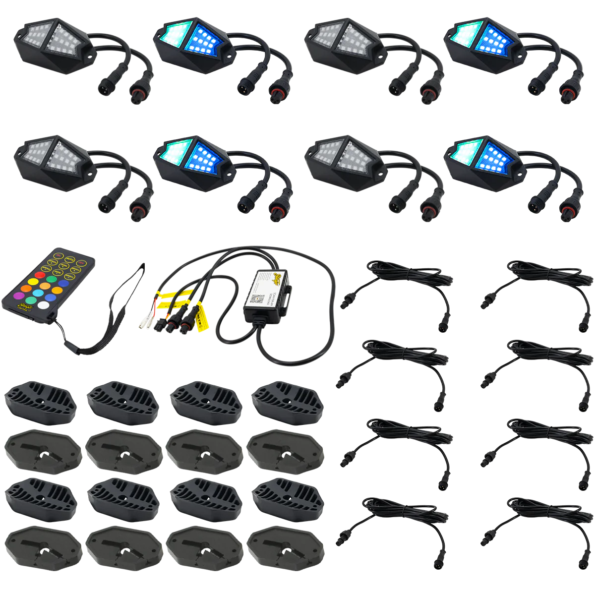 Stinger 8-Pc RGB Dynamic Rock Light Kit w/Bluetooth Remote & On/Off Switch - ENLIGHT10 App Compatible