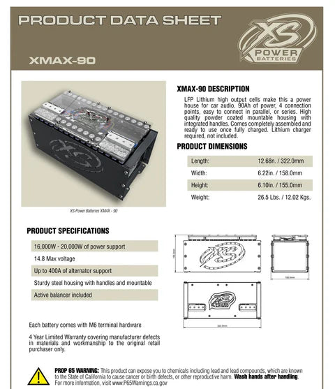 XS Power XMAX 90 Lithium Battery 90AH
