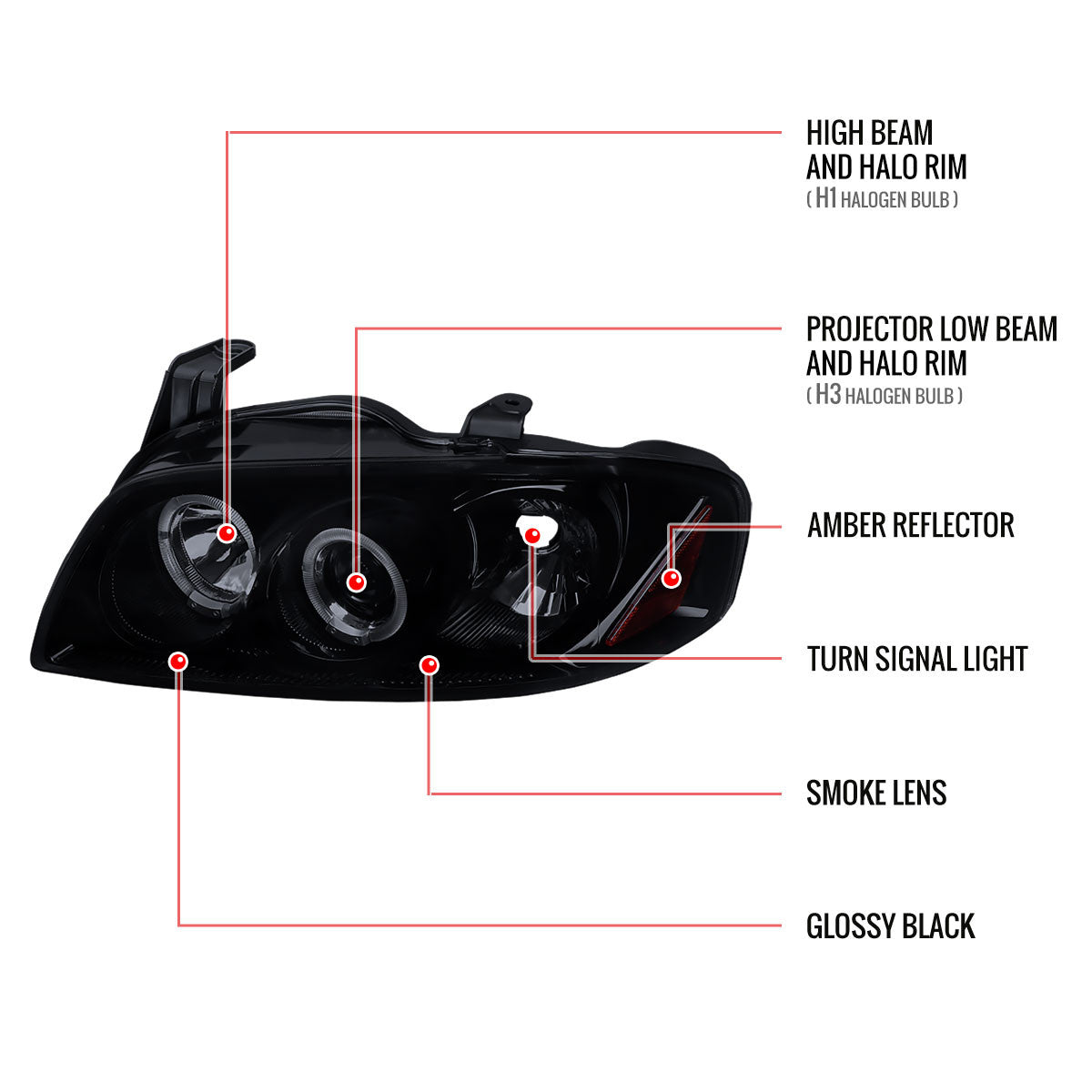 Spec-D 04-06 Nissan Sentra Headlights Halo Projector Smoked