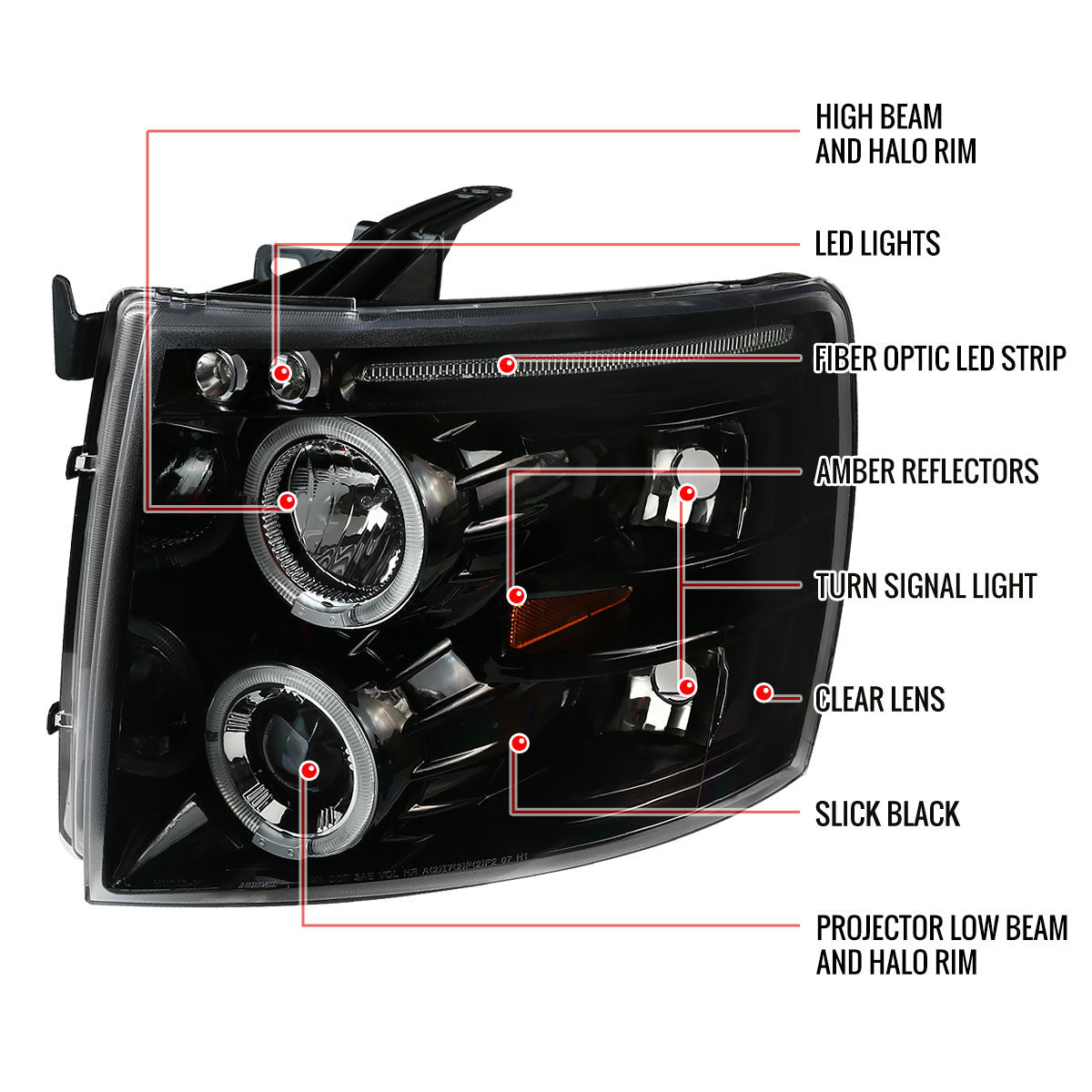 Spec-D 07-14 Silverado Dual Halo Projector Headlights Black