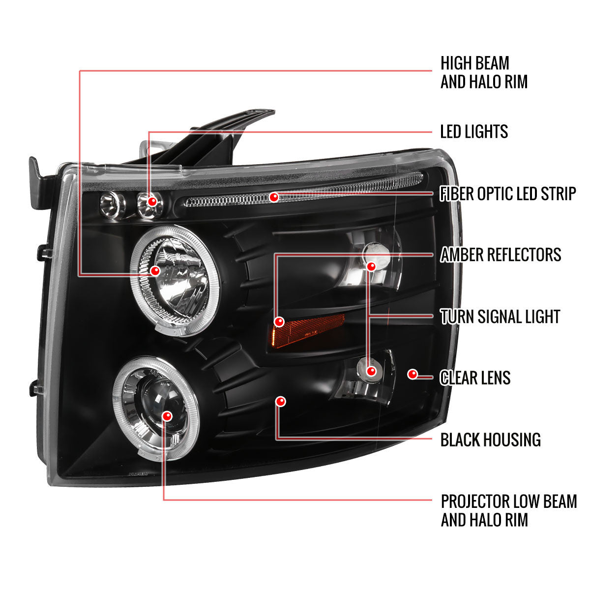 Spec-D 07-13 Chevy Silverado 1500 Halo Projector Headlights Black