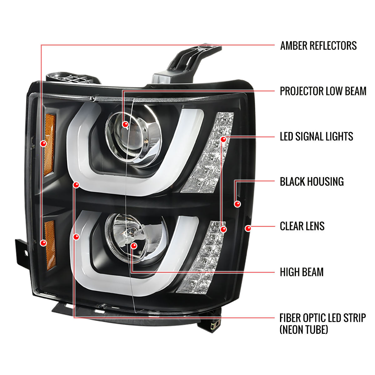 Spec-D 14-15 Silverado U-Bar LED Projector Headlights Black