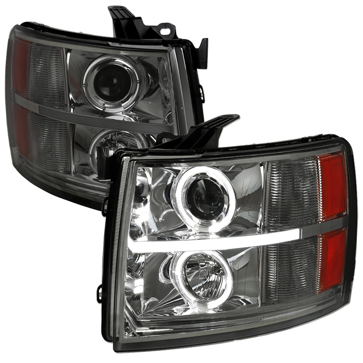 Spec-D 07-13 Silverado Dual Halo Projector Headlights Smoked
