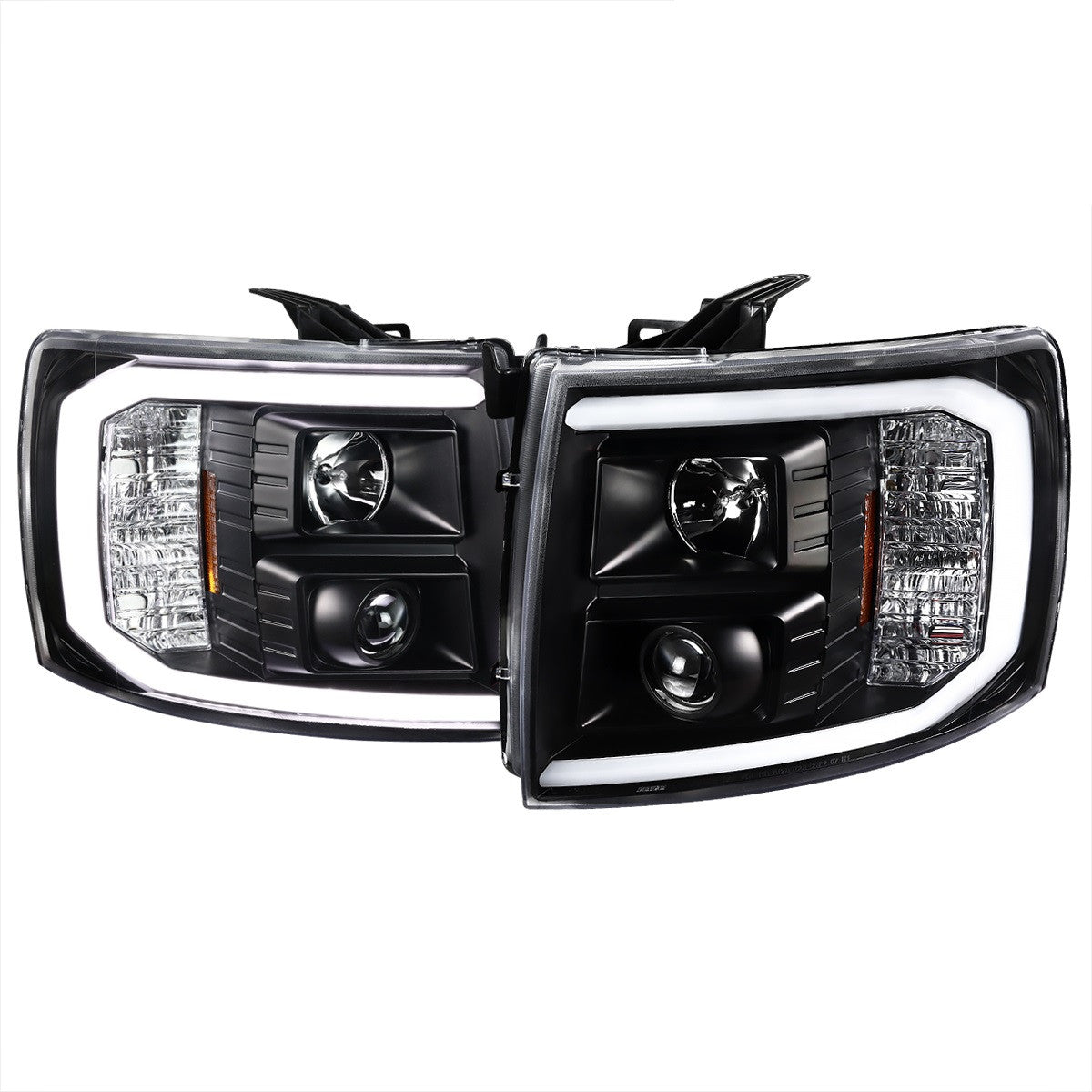 Spec-D 07-14 Chevy Silverado LED Bar Proj Headlights Black