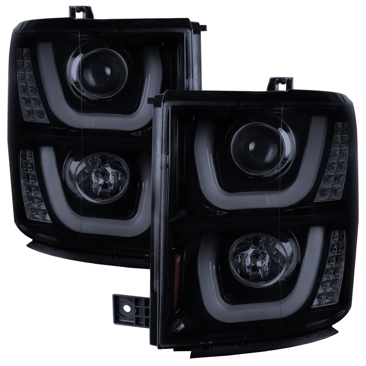 Spec-D 14-15 Silverado Projector Headlights U-Bar LED Black Smoke