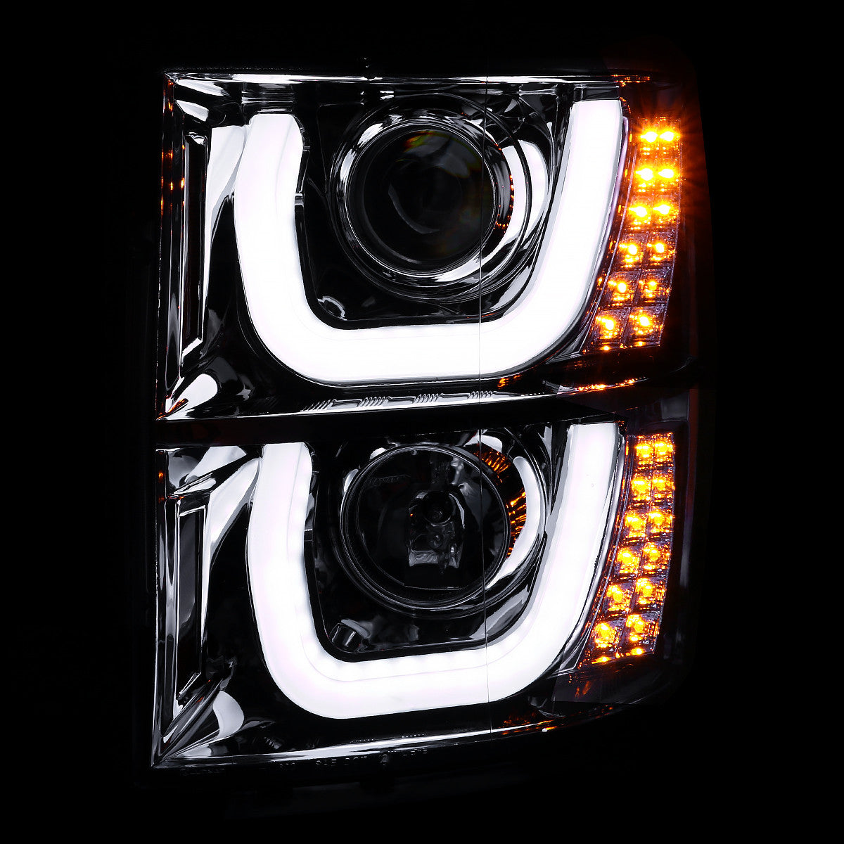 Spec-D 14-16 Silverado U-Bar LED Projector Headlights Chrome