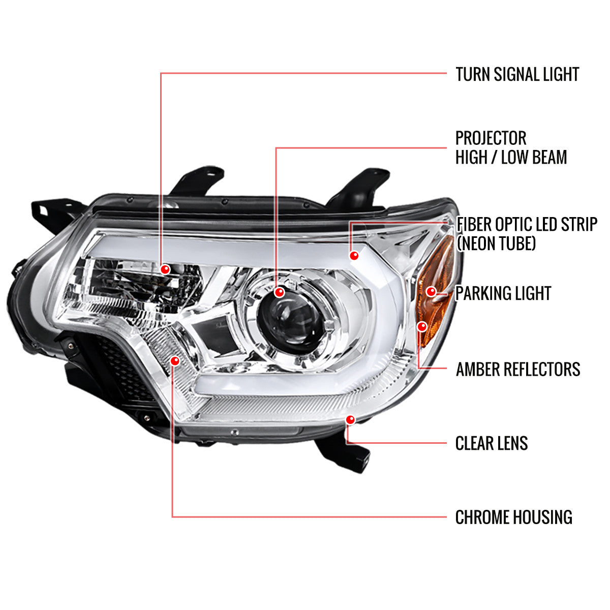 Spec-D 12-15 Toyota Tacoma Projector Headlights Chrome