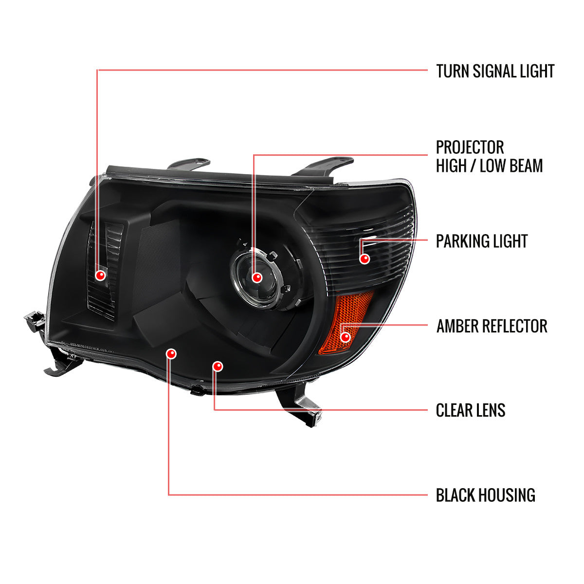 Spec-D 05-11 Toyota Tacoma Halo Projector Headlights Black/Clear
