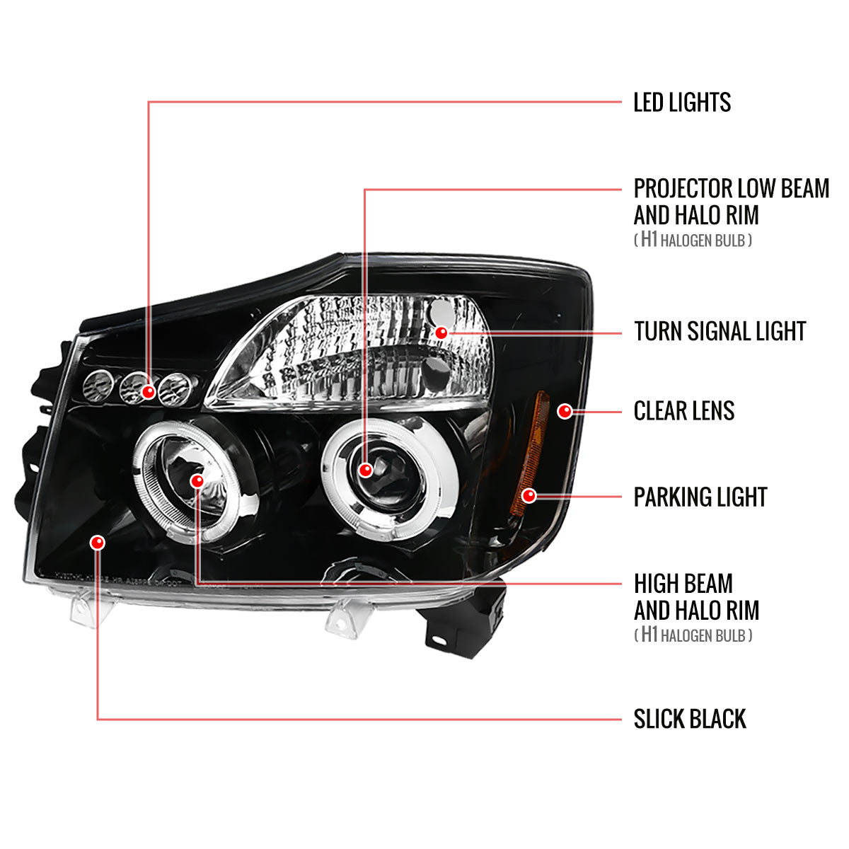 Spec-D 04-15 Titan Dual Halo LED Projector Headlights Black