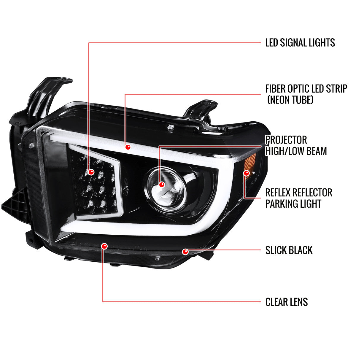 Spec-D 14-21 Tundra Projector Headlights LED Bar Black