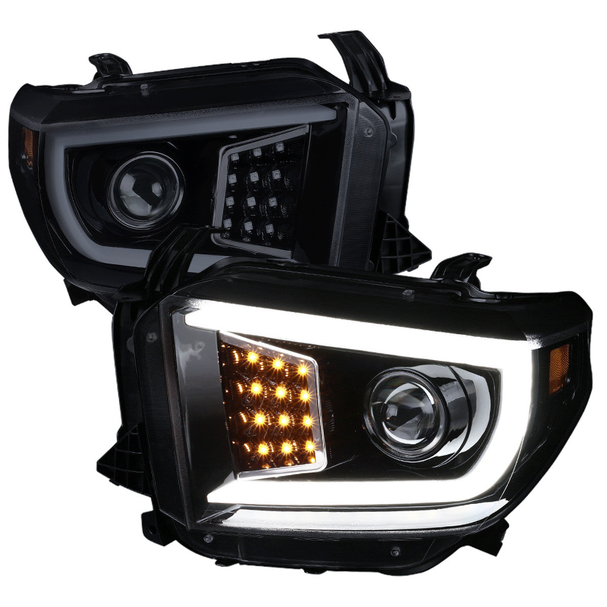 Spec-D 14-21 Tundra Projector Headlights LED C-Bar Black/Smoke