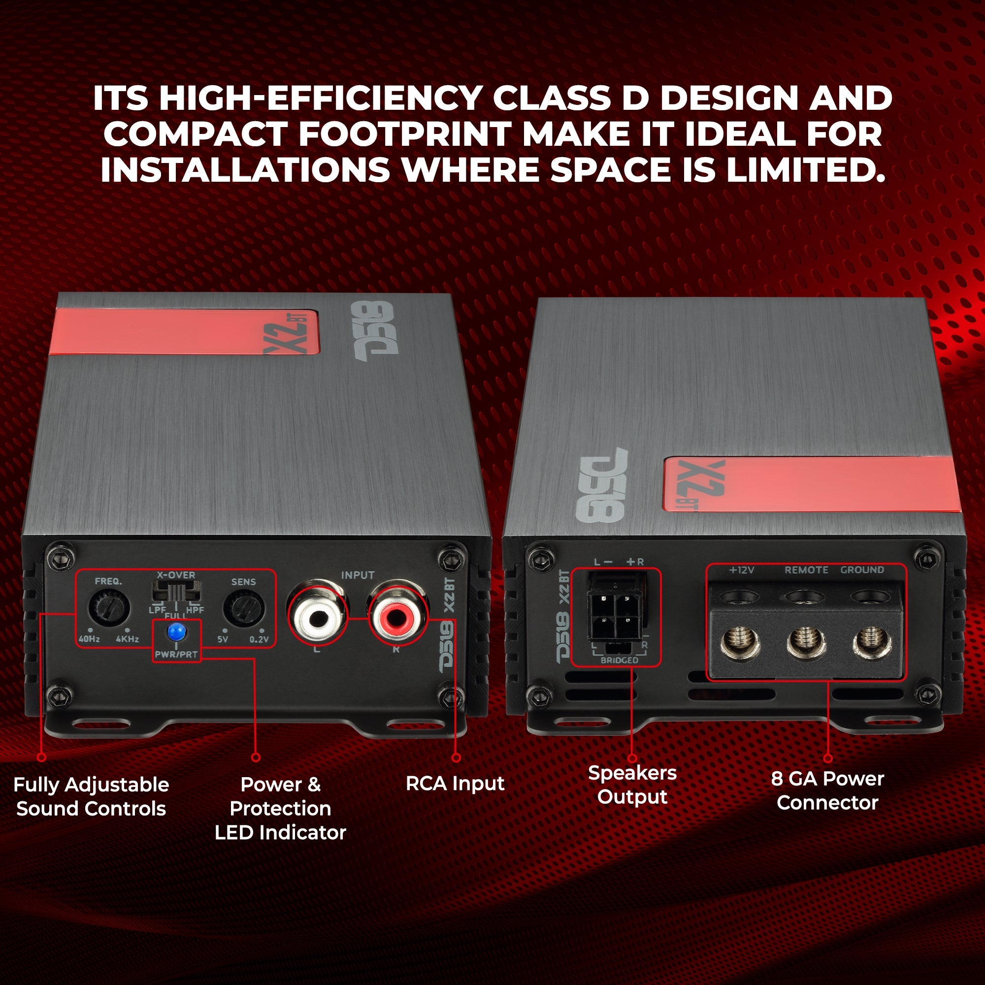 X 2-Channel Ultra Compact Full-Range Amplifier with Bluetooth Connectivity - 2 x 140 Watts Rms
