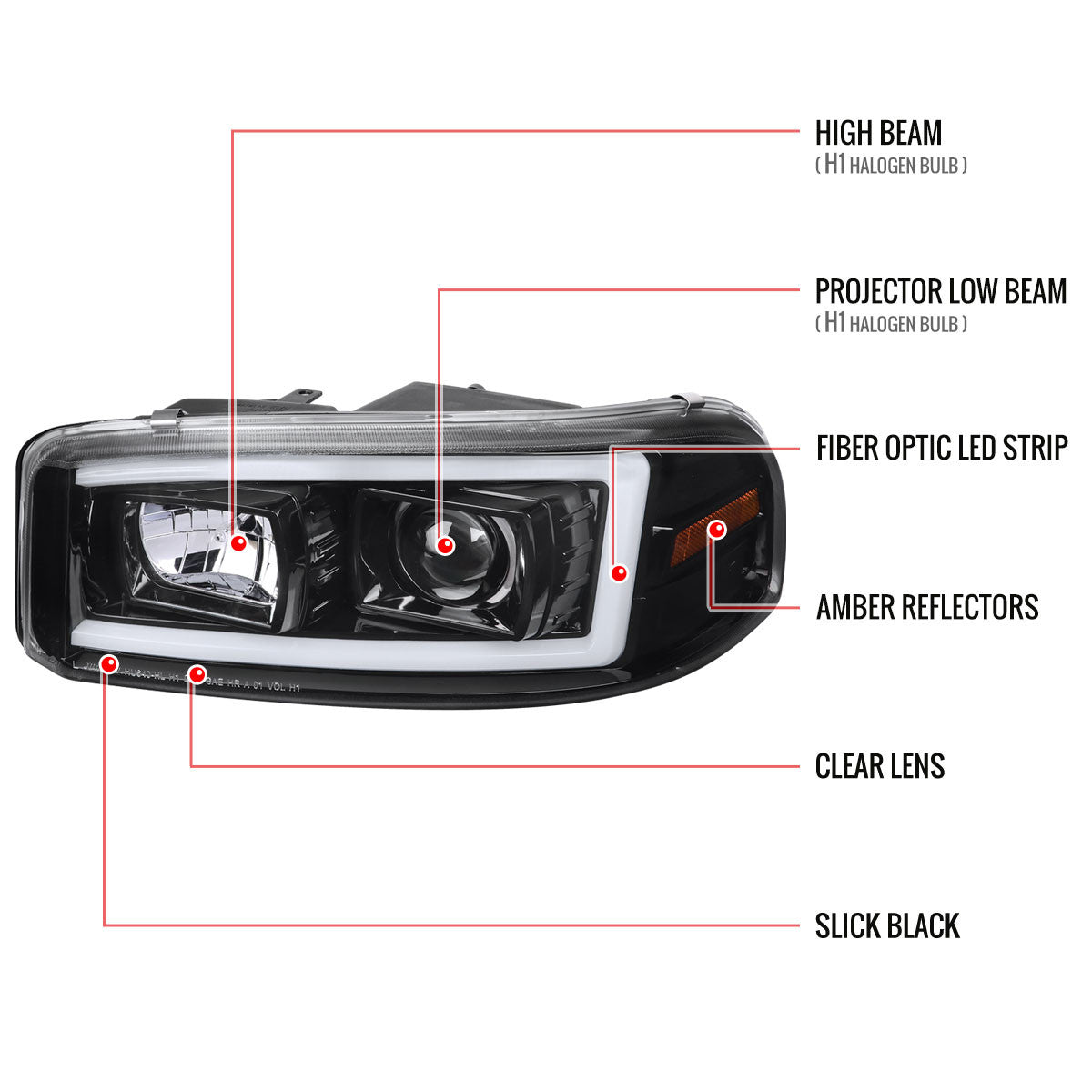 Spec-D 00-06 Yukon Denali LED Bar Projector Headlights Black