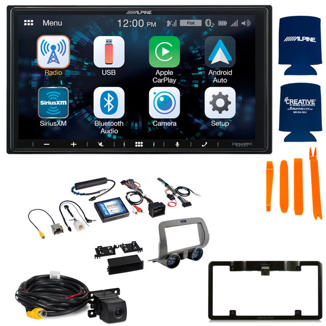 Alpine ILX-W650 7-Inch Receiver + PAC RPK5-GM4101 2010-15 Chevy Camaro Kit + Back up Camera and License Plate Frame