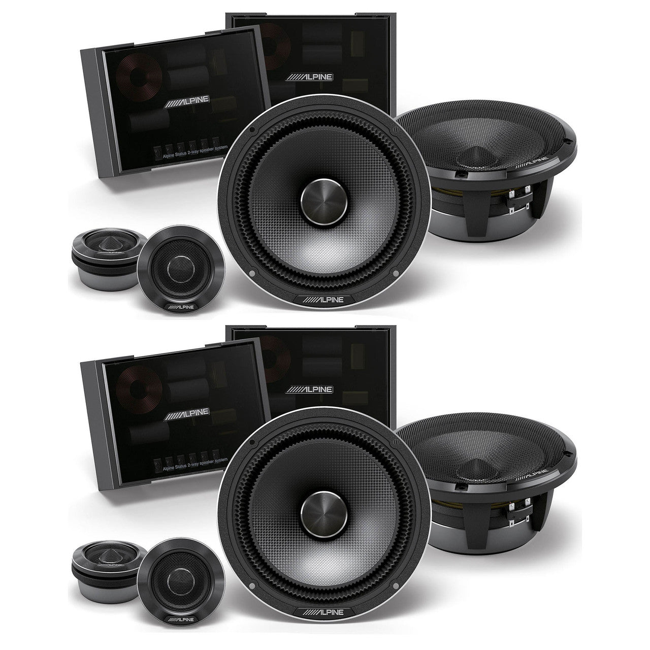 Alpine 2 Pairs HDZ-65C Alpine Status Series Hi-Res 6.5” 2-Way Component Speaker Set