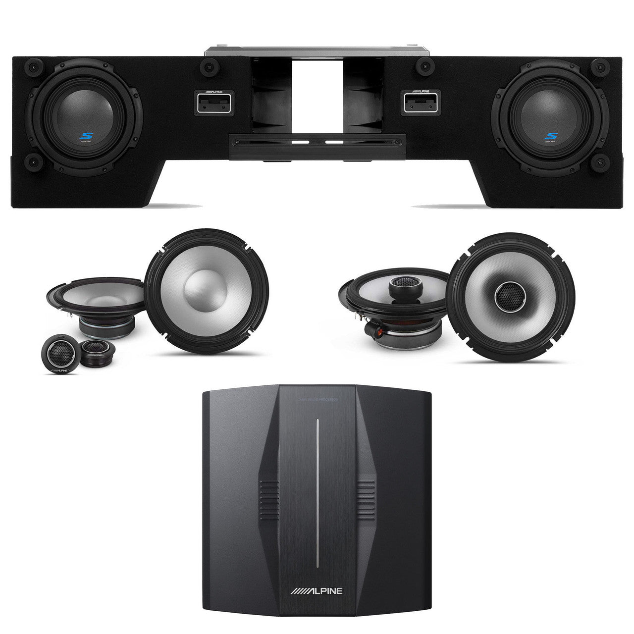 Alpine PXE-C80-88 OPTIM8 8-Channel Hi-Res Digital Sound Processor Amplifier w/ S-DB8V-TRK Dual 8” Preloaded Truck Sub Enclosure & S2-S80C 8