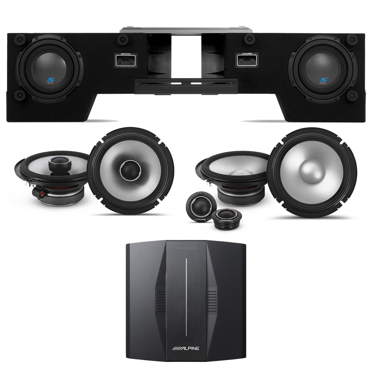 Alpine PXE-C80-88 OPTIM8 8-Channel Hi-Res Digital Sound Processor Amplifier w/ S-DB8V-TRK Dual 8” Preloaded Truck Sub Enclosure & S2-S65C & 65 6.5