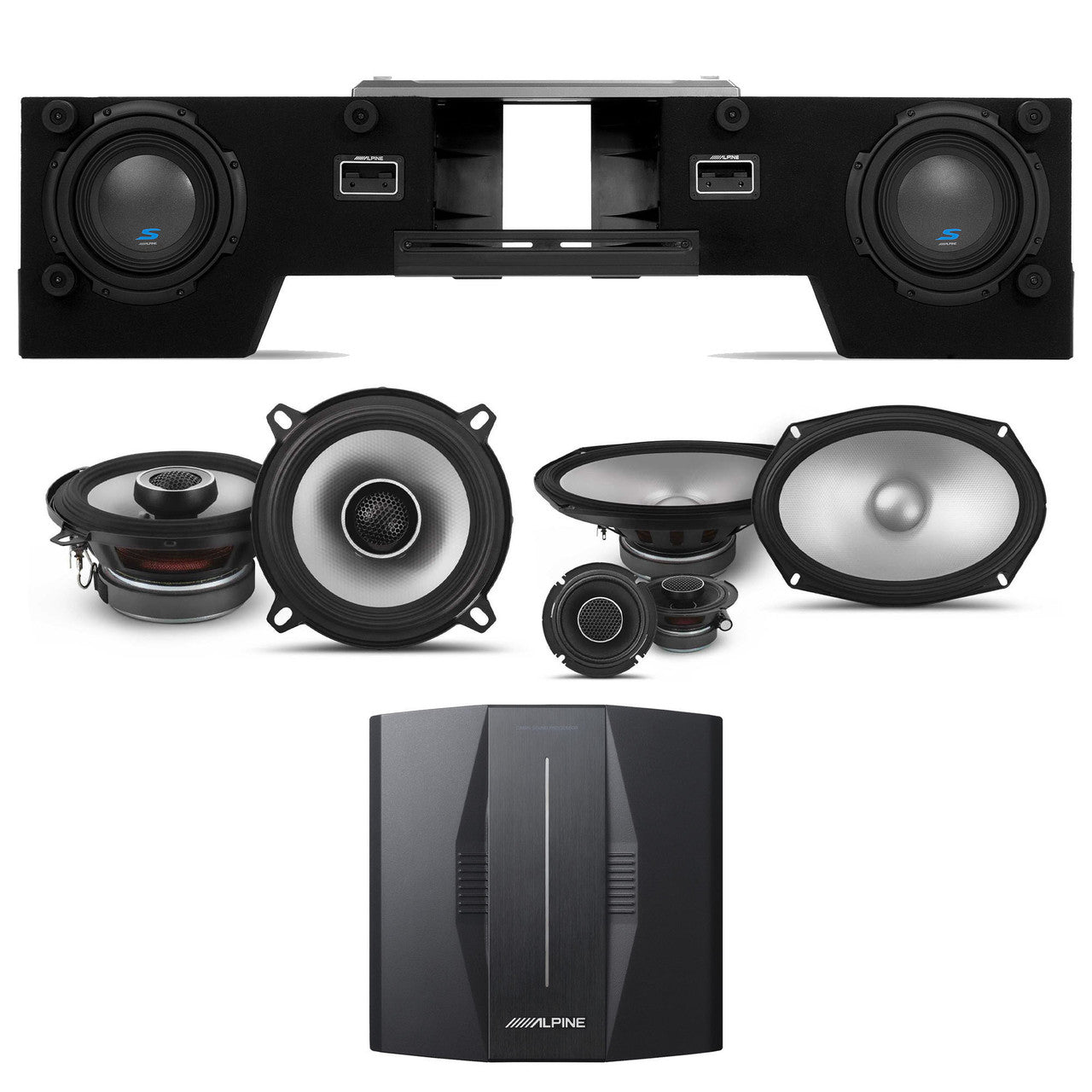 Alpine PXE-C80-88 OPTIM8 8-Channel Hi-Res Digital Sound Processor Amplifier w/ S-DB8V-TRK Dual 8” Preloaded Truck Sub Enclosure & S2-S69C 6x9