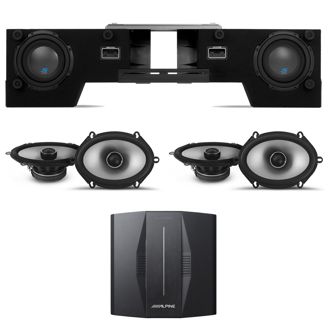 Alpine PXE-C80-88 OPTIM8 8-Channel Hi-Res Digital Sound Processor Amplifier w/ S-DB8V-TRK Dual 8” Preloaded Truck Sub Enclosure & S2-S68 6x8