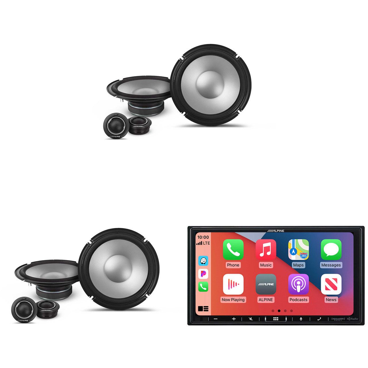 Alpine iLX-407 7-Inch Multimedia Receiver Apple Carplay and Android Auto & 2 Pairs Alpine S2-S80C Type S 8