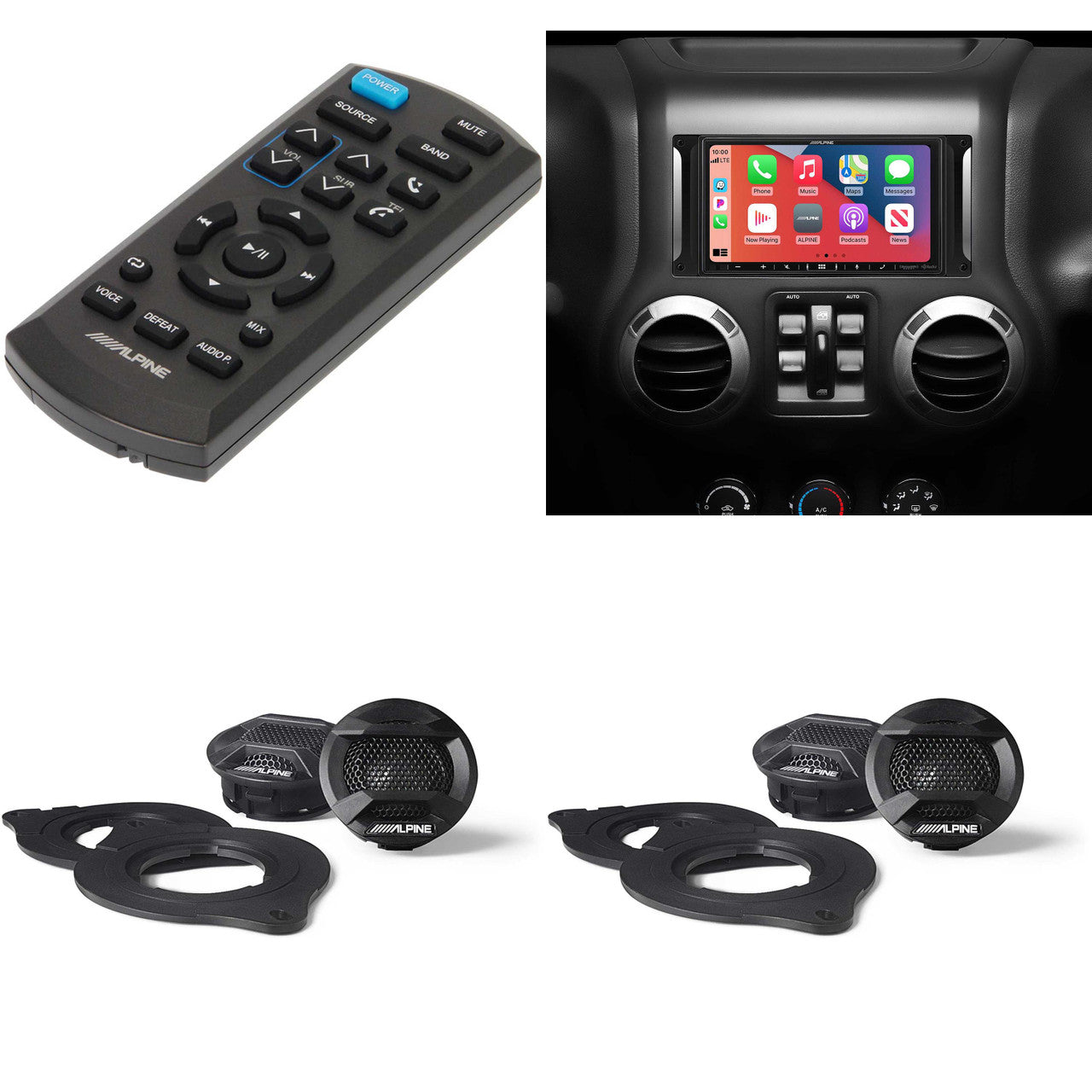Alpine i407-WRA-JK 7in In-Dash Digital Receiver w/ (2 pair ) SPV-10TW-WRA & RUE-4360 Remote Bundle for 07-17 Wrangler