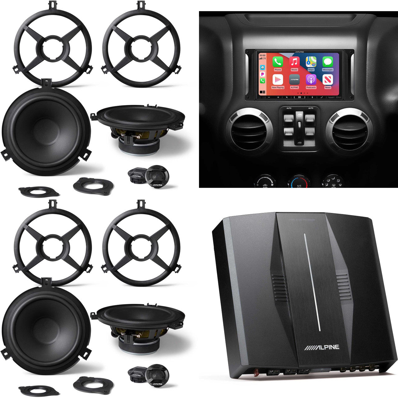 Alpine i407-WRA-JK 7in In-Dash Digital Receiver w/ (2 Pair ) SPV-65X-WRA & PXE-C80-88 OPTIM8 8-Channel Hi-Res DSP Amp Bundle for 07-17 Wrangler
