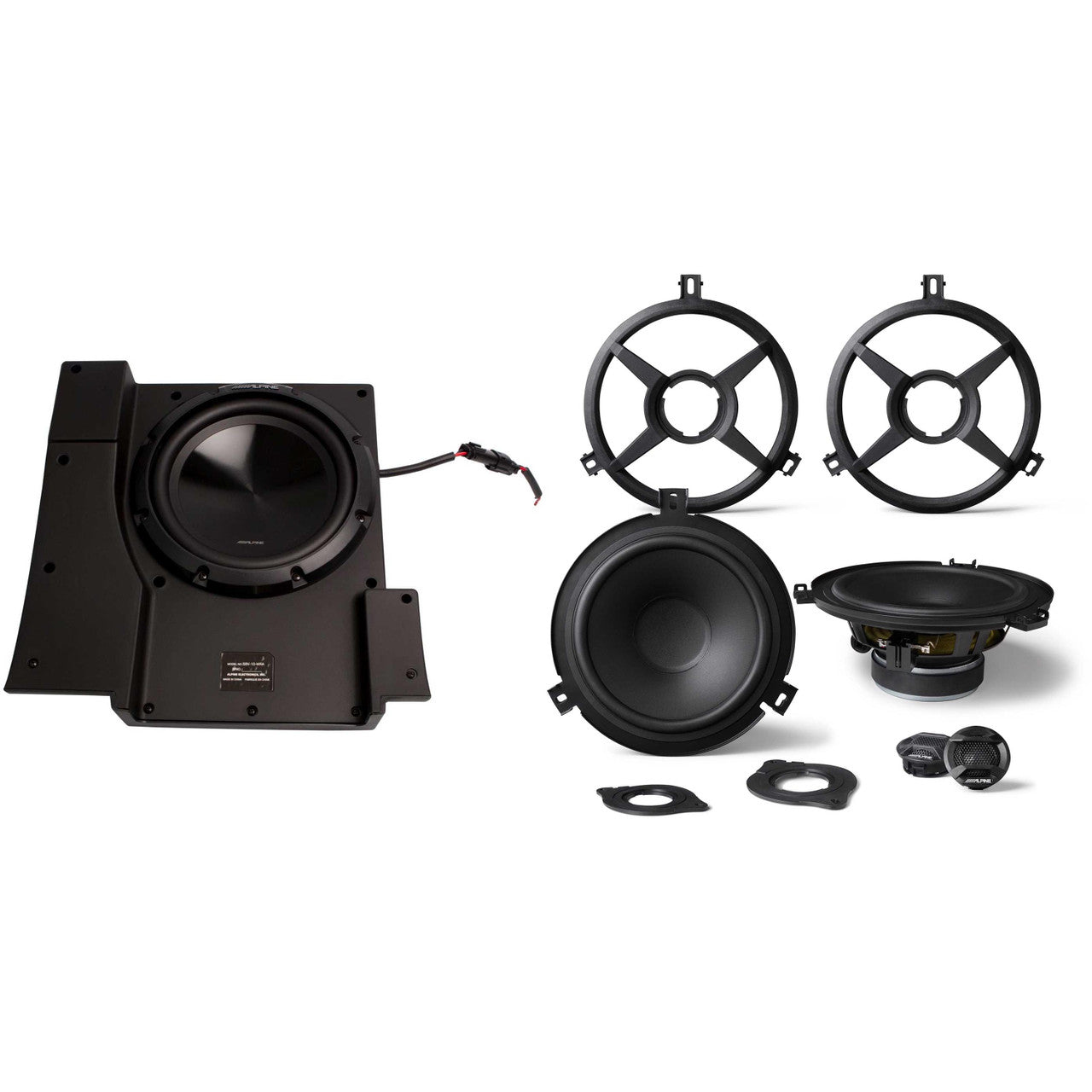 Alpine SPV-65X-WRA 2-Way Weather Resistant Speakers & SBV-10-WRA Pre-Loaded 10-Inch Sub for 2007-2018 Jeep® Wrangler JK