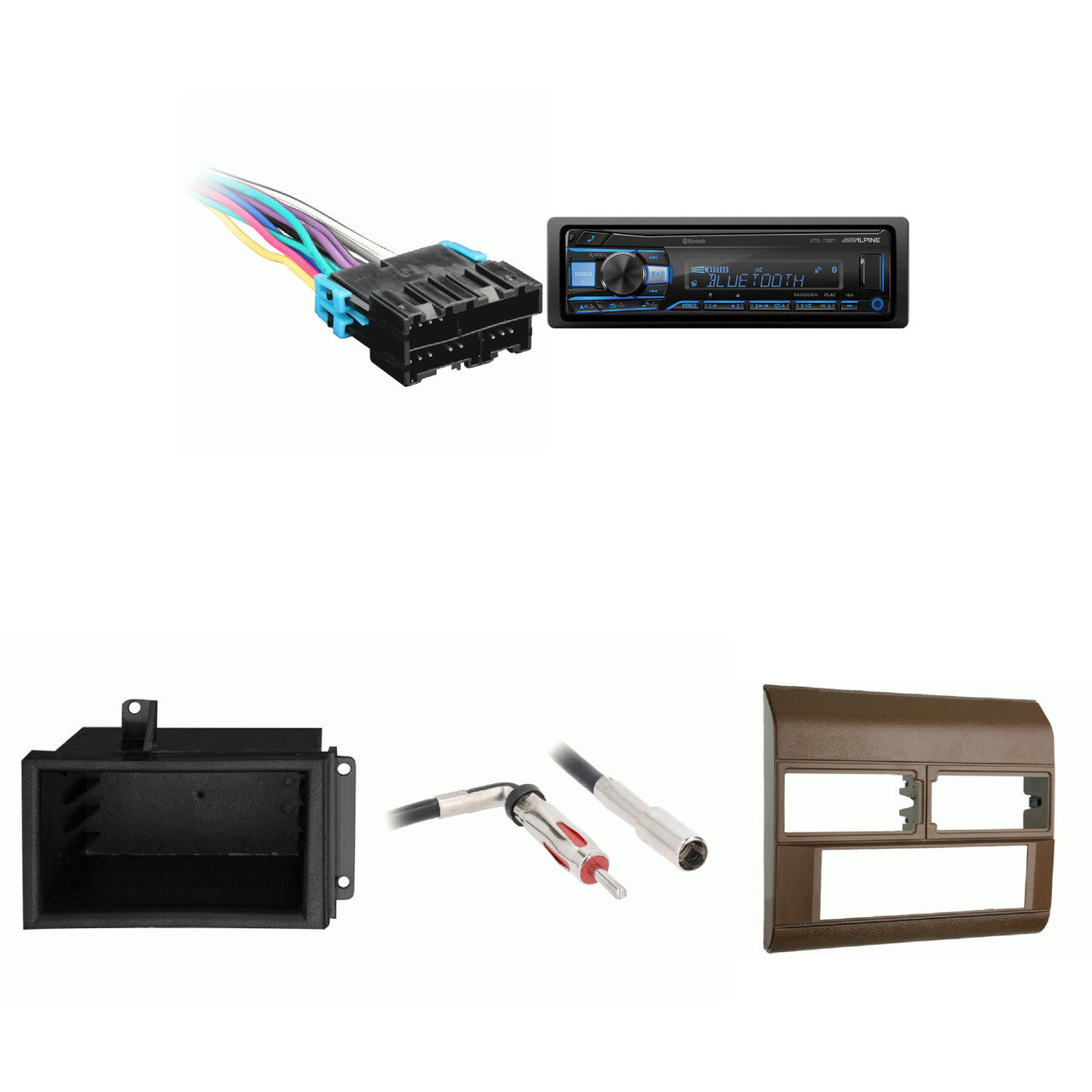 Alpine UTE-73BT Single Din Radio Bundle Beige Dash includes Radio pocket Compatible with Chevrolet GMC CK Truck 88-94