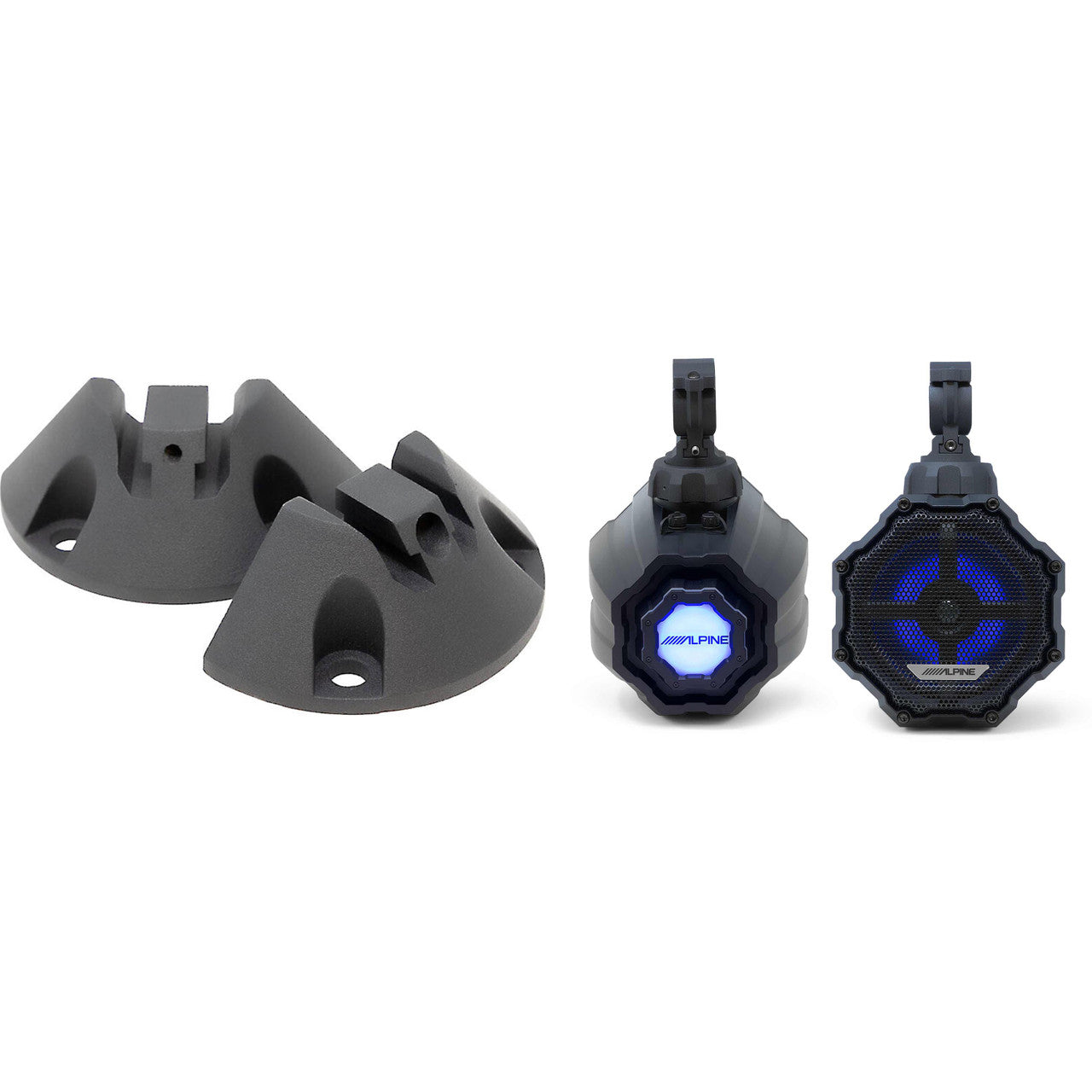 Alpine SPV-65RGB-CAN 6.5” Cage-Mounted Universal Weather-Resistant Coaxial RGB LED Speaker Pods w/ KTE-65CAN-SM Surface Mounts