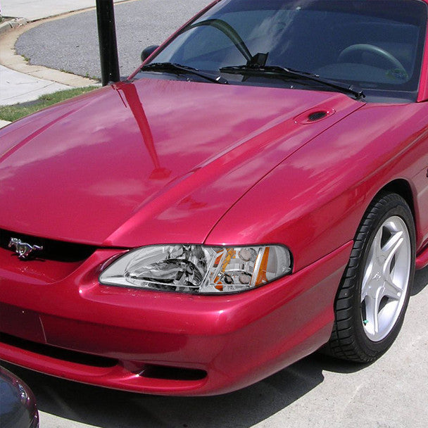 Spec-D 94-98 Ford Mustang Headlights Chrome Amber Reflectors