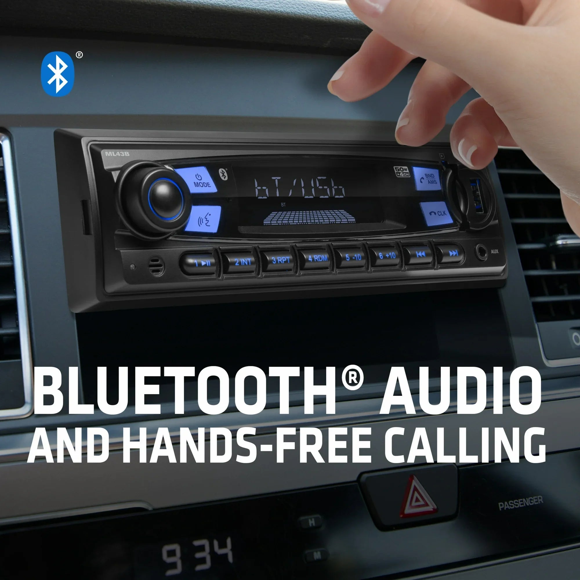 Sound Storm Laboratories ML43B Car Audio Stereo – Single Din, Bluetooth, No CD DVD Player, AM/FM Radio Receiver, Wireless Remote Control