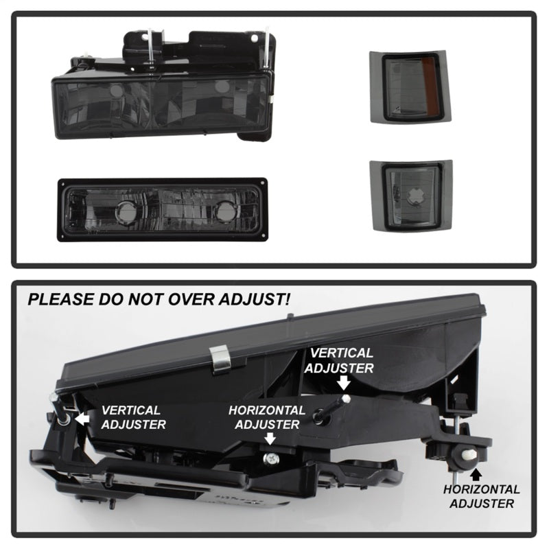 xTune Chevy Suburban 94-98 Headlights w/ Corner & Parking Lights 8pcs Smoked HD-JH-CCK88-AM-SM-SET