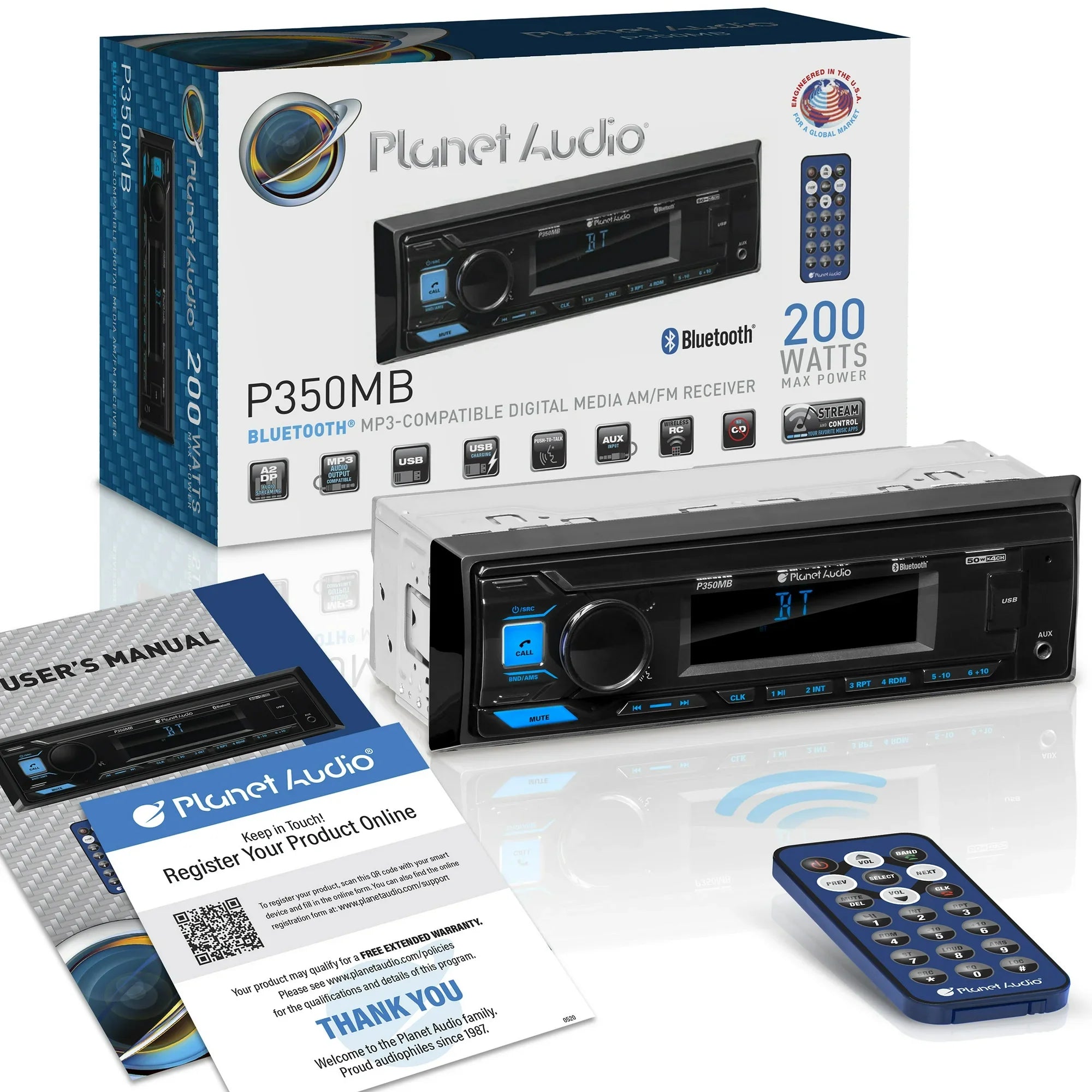 Planet Audio P350MB Car Audio Stereo System - Single Din, Bluetooth Audio and Calling Head Unit, MP3