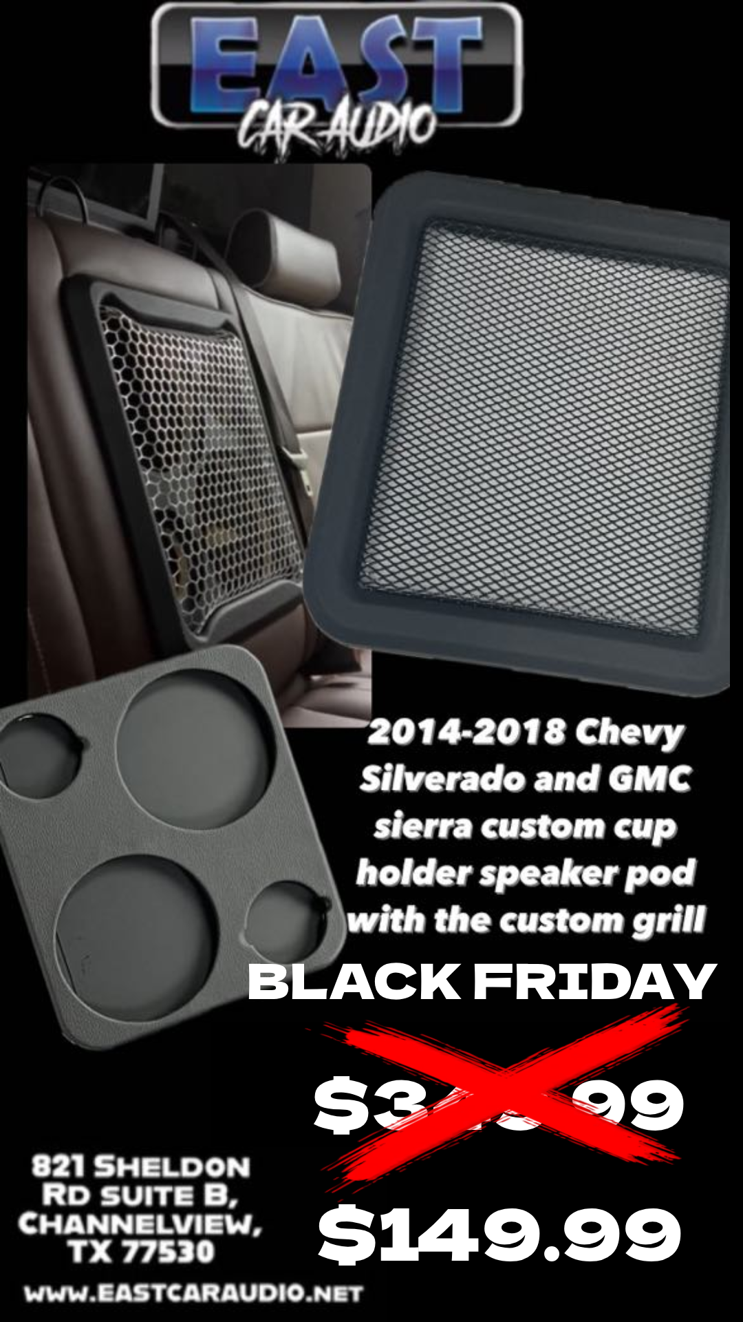 Black Friday 2007-2013 Chevy Silverado GMC Sierra cup holder panel speaker pod with Custom Cover plate speaker pods