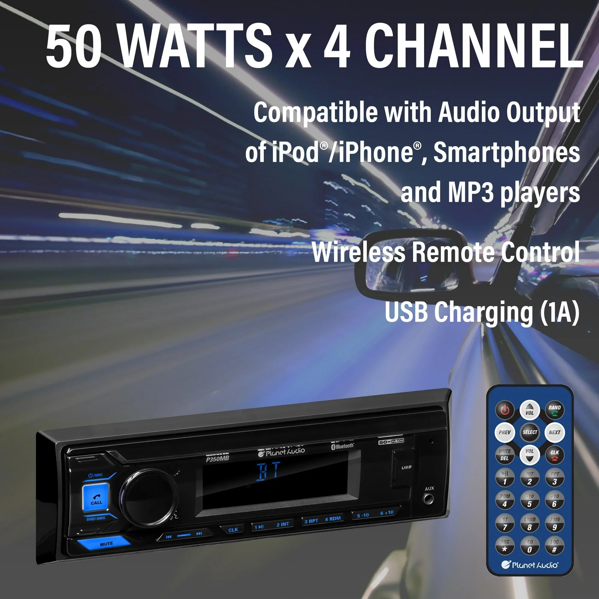 Planet Audio P350MB Car Audio Stereo System - Single Din, Bluetooth Audio and Calling Head Unit, MP3