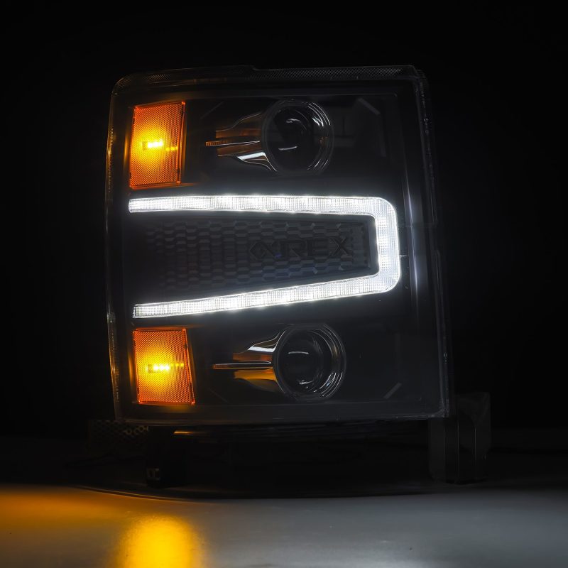 AlphaRex 14-15 Chevrolet Silverado LUXX-Series LED Projector Headlights Black