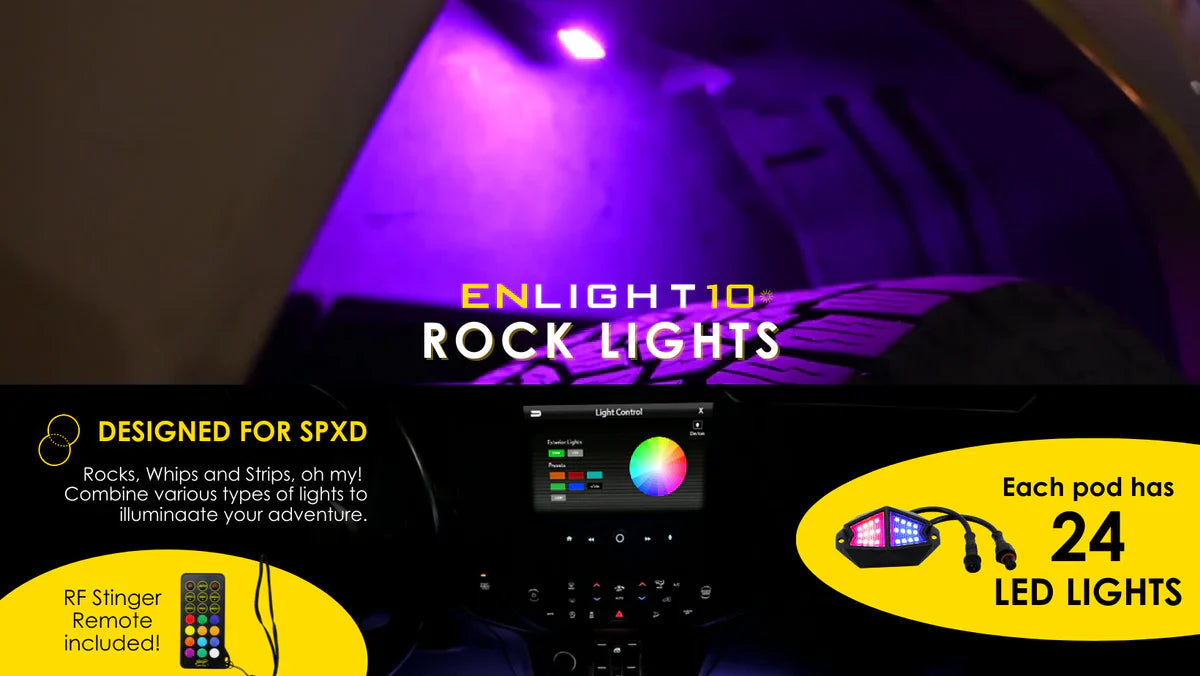 Stinger 4-Pc RGB Dynamic Rock Light Kit w/Bluetooth Remote & On/Off Switch - ENLIGHT10 App Compatible