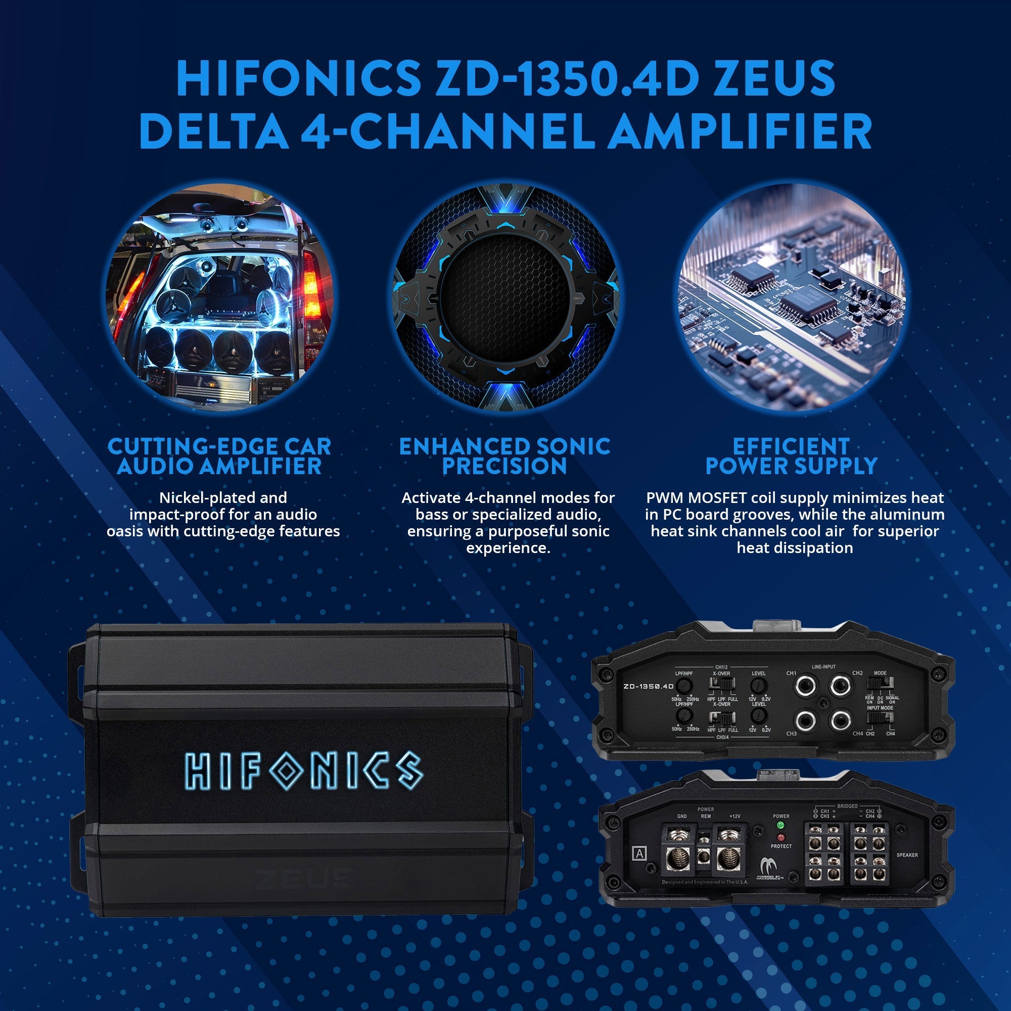 Hifonics ZD-1350.4D Zeus Delta 1,350 Watt 4 Channel Mobile Car Amplifier