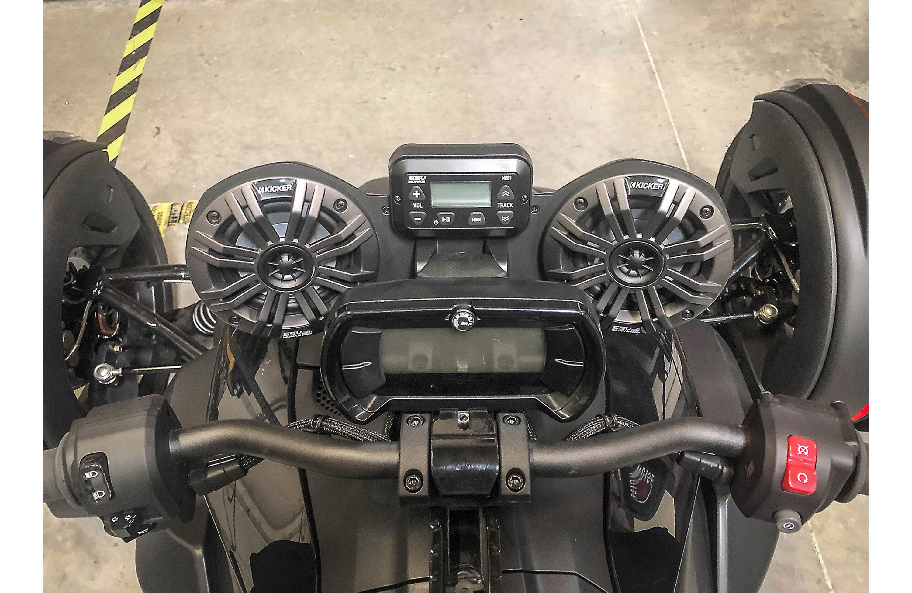 SSV Works RKR-2K 2-speaker audio kit for the Can-Am Ryker — includes the MRB3 Bluetooth controller and two Kicker 4