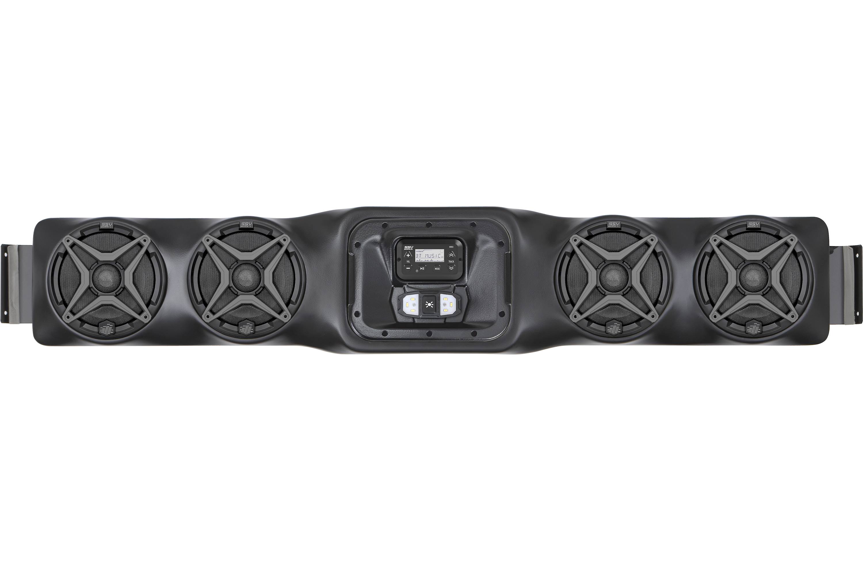 SSV Works 170-WP3-UO4LA Weatherproof 4-speaker soundbar — designed to fit a variety of Polaris, Honda, Kawasaki, and Yamaha side-by-sides