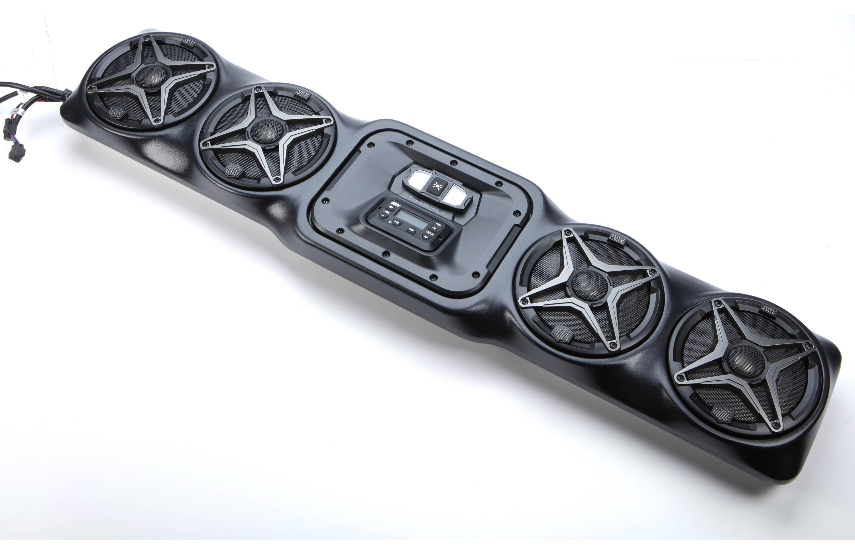 SSV Works 170-WP3-UO4LA Weatherproof 4-speaker soundbar — designed to fit a variety of Polaris, Honda, Kawasaki, and Yamaha side-by-sides