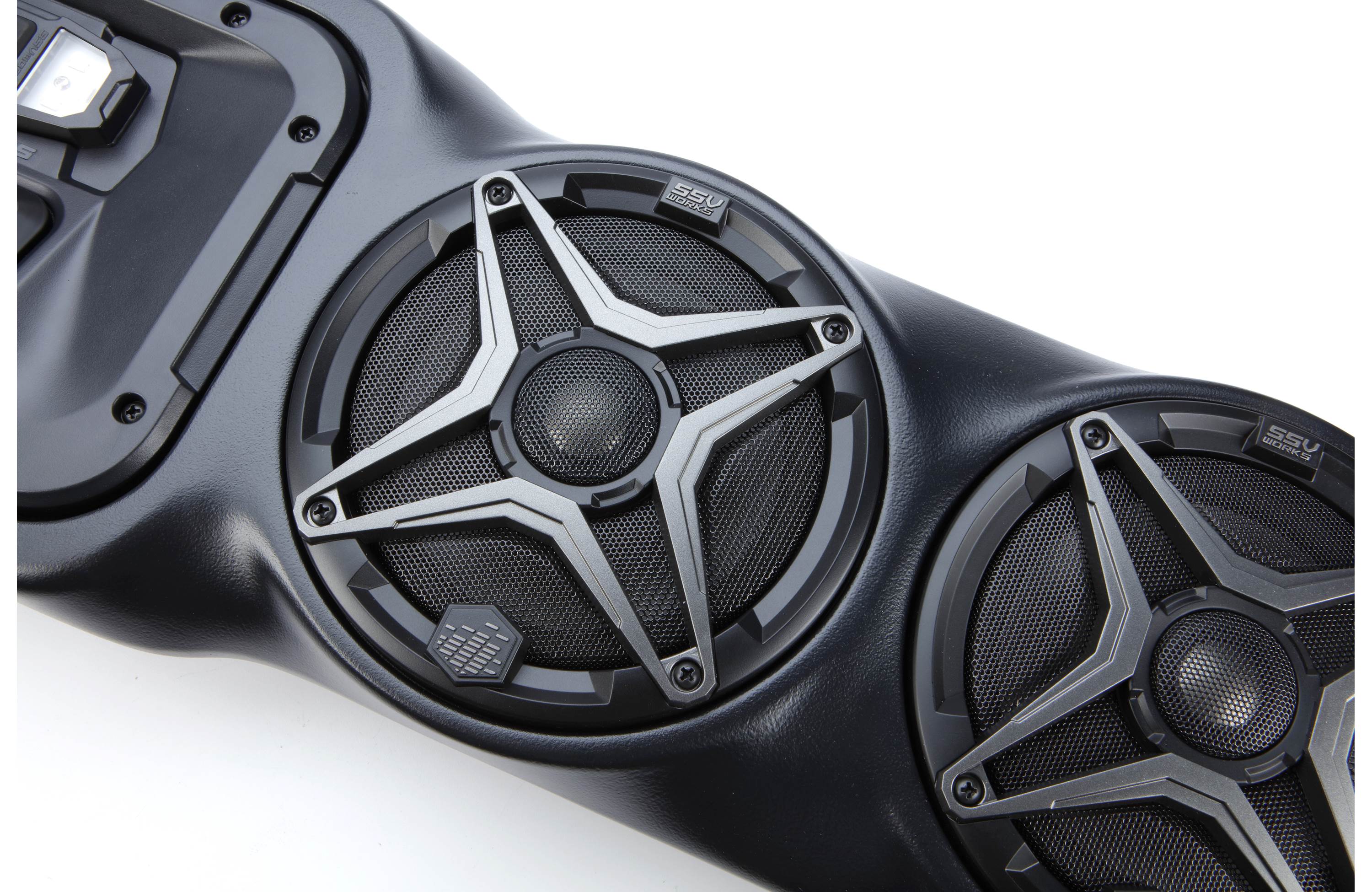 SSV Works 170-WP3-UO4LA Weatherproof 4-speaker soundbar — designed to fit a variety of Polaris, Honda, Kawasaki, and Yamaha side-by-sides