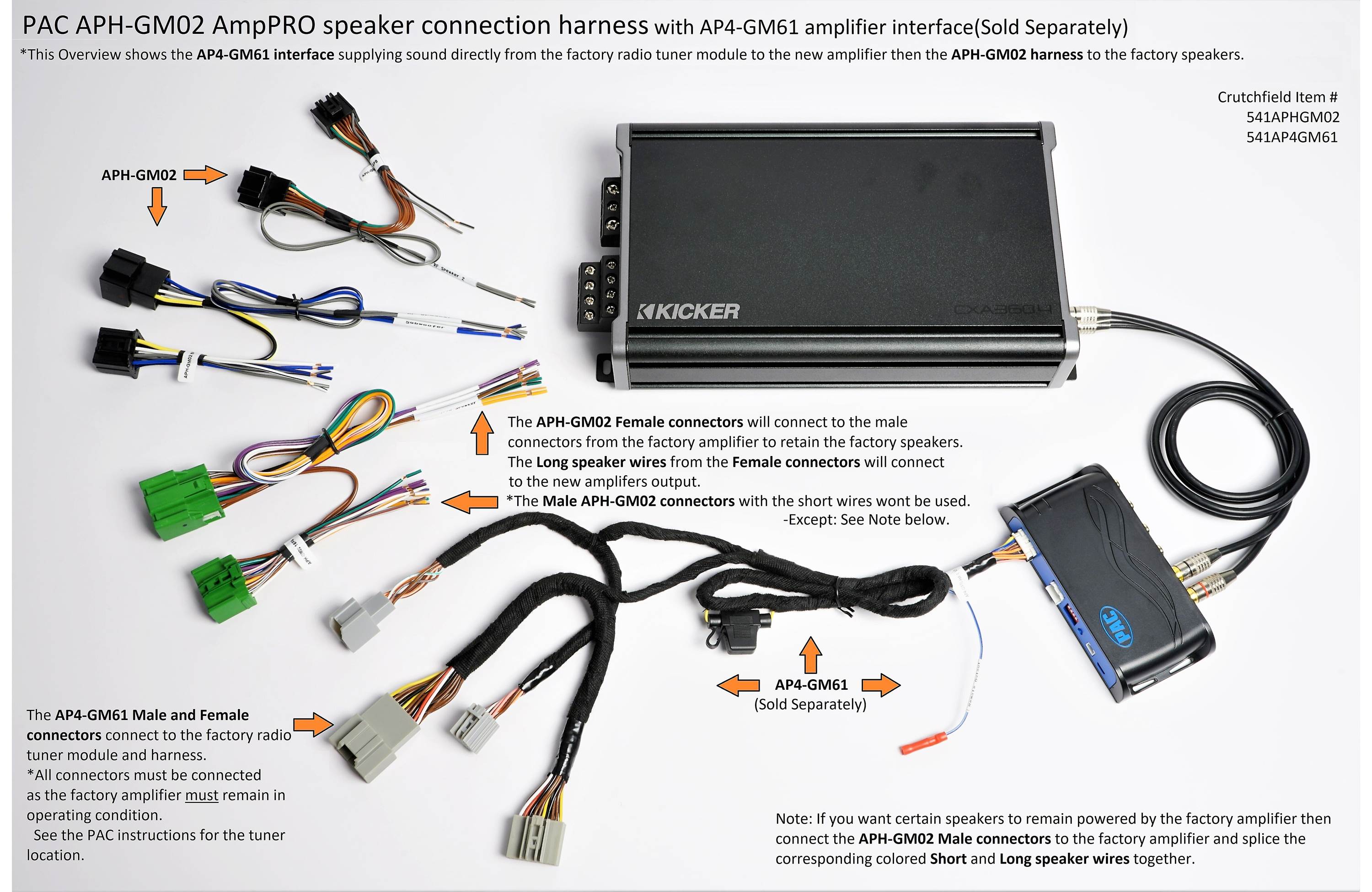 PAC APH-GM02 AmpPro Speaker Connection Harness in select 2014-up GM vehicles with factory Bose amp